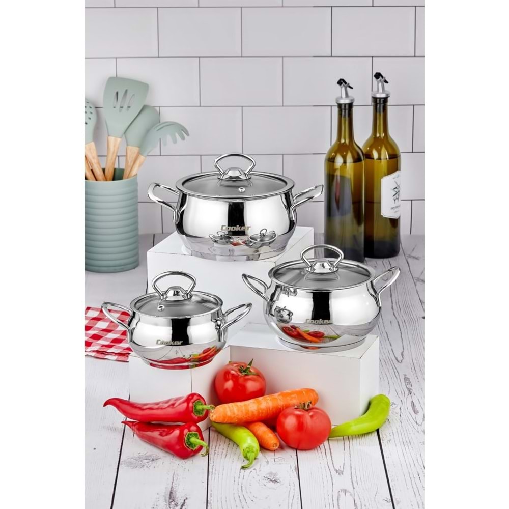 *CKR-3336 COOKER ÇELİK TENCERE SETİ 3 LÜ