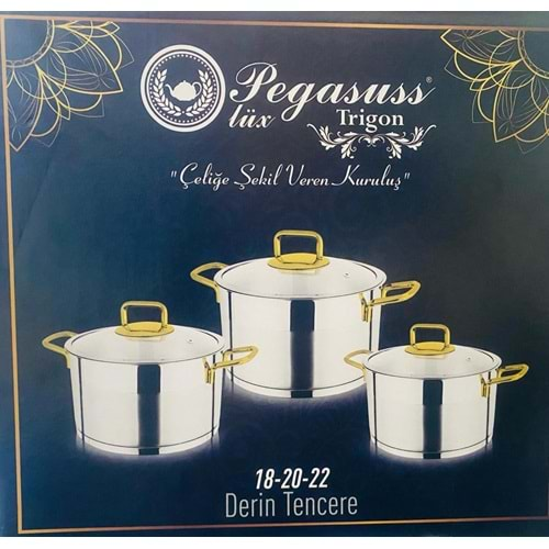 PEGASUS ÇELİK DERİN TENCERE SETİ*18-20-22 CM*METAL KULP