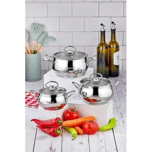 *CKR-3336 COOKER ÇELİK TENCERE SETİ 3 LÜ