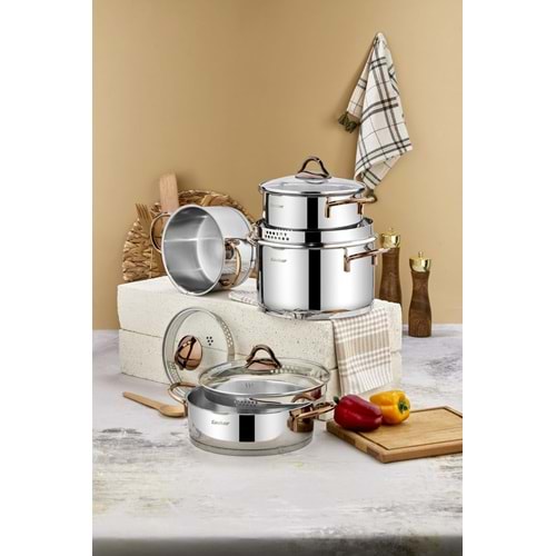 *CKR-3545 COOKER ÇELİK TENCERE SETİ 8 PRÇ