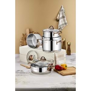 *CKR-3545 COOKER ÇELİK TENCERE SETİ 8 PRÇ